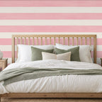 pink and white horizontal striped wallpaper room 2