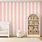 pink and white striped wallpaper bedroom room