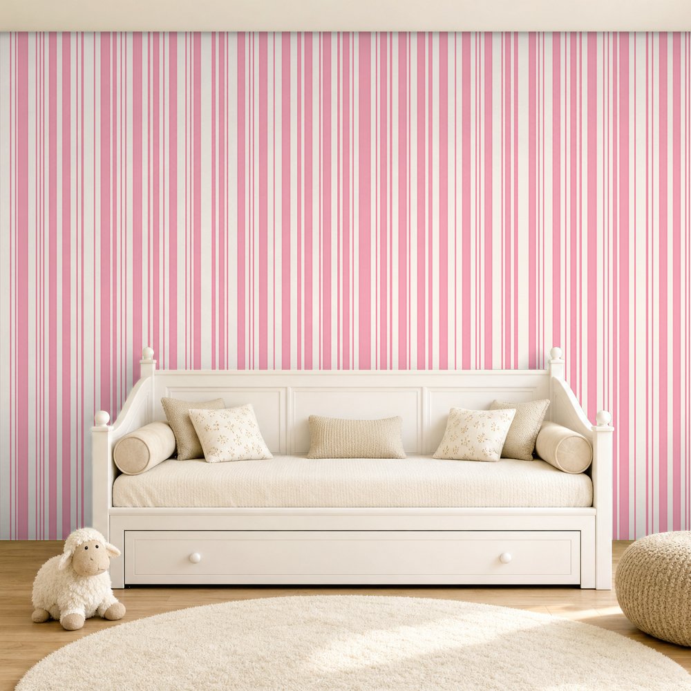 pink candy stripe wallpaper room