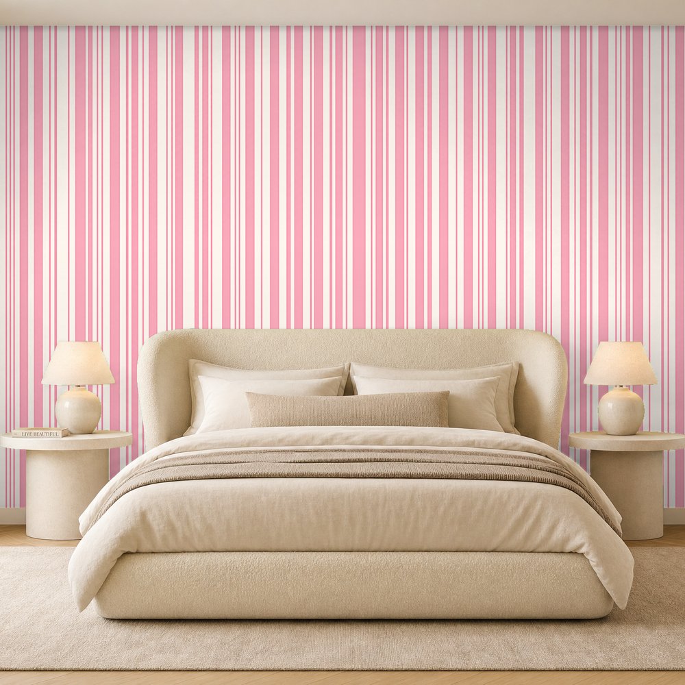 pink candy stripe wallpaper room 2