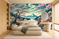 pink cherry blossom wallpaper in a bedroom