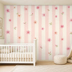pink floral stripe wallpaper room