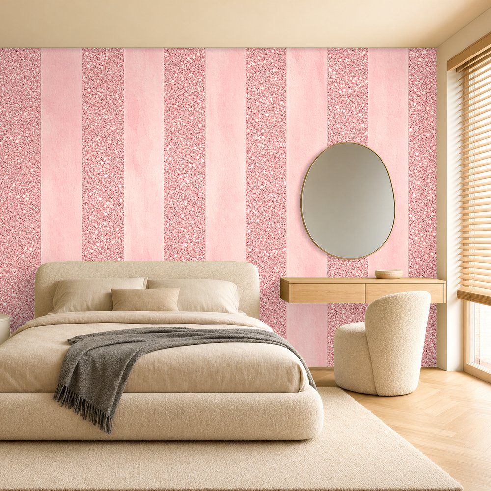pink glitter stripe wallpaper room 2