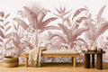 Pink Leaf Wallpaper — mural in a styled living room
