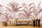 Pink Leaf Wallpaper — mural in a styled living room