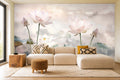 pink lotus flower wallpaper in a living room