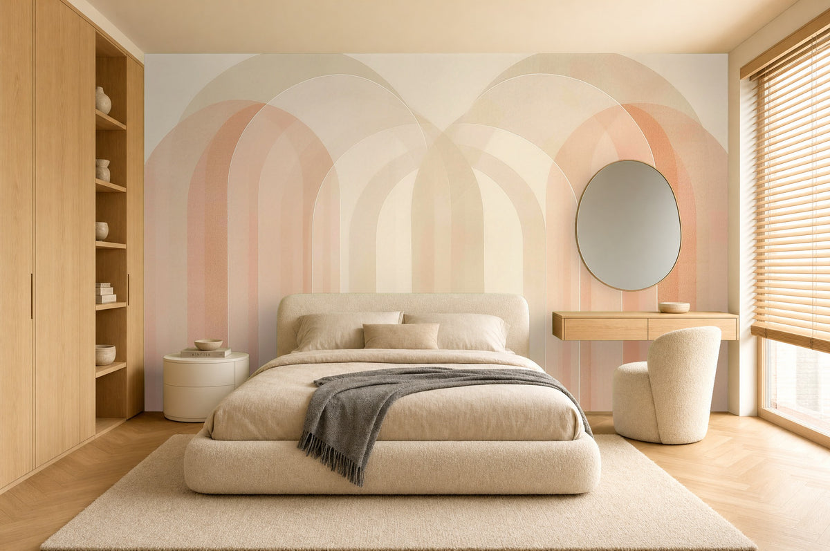 pink panel wallpaper in a bedroom