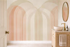 pink panel wallpaper in a cloakroom