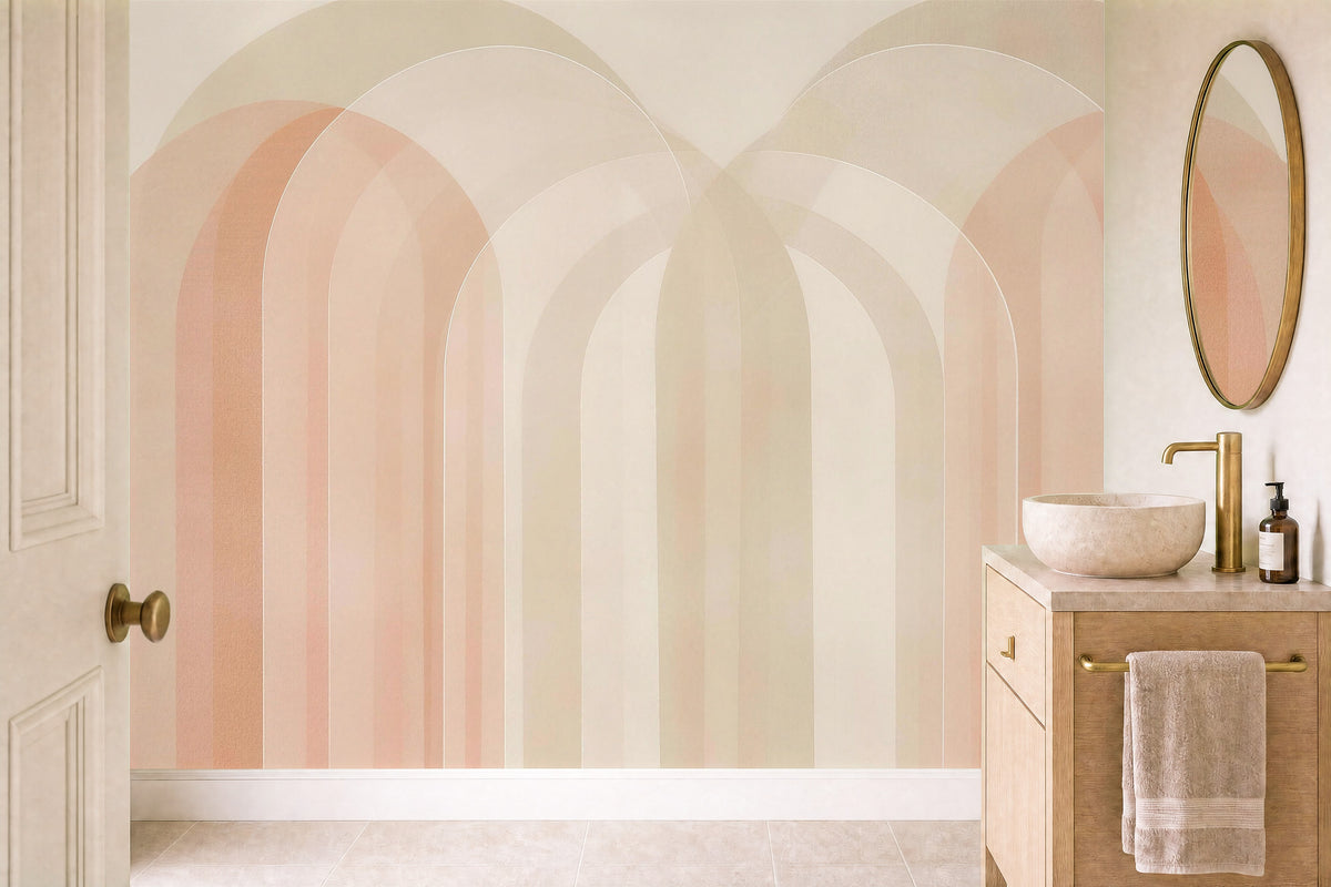 pink panel wallpaper in a cloakroom