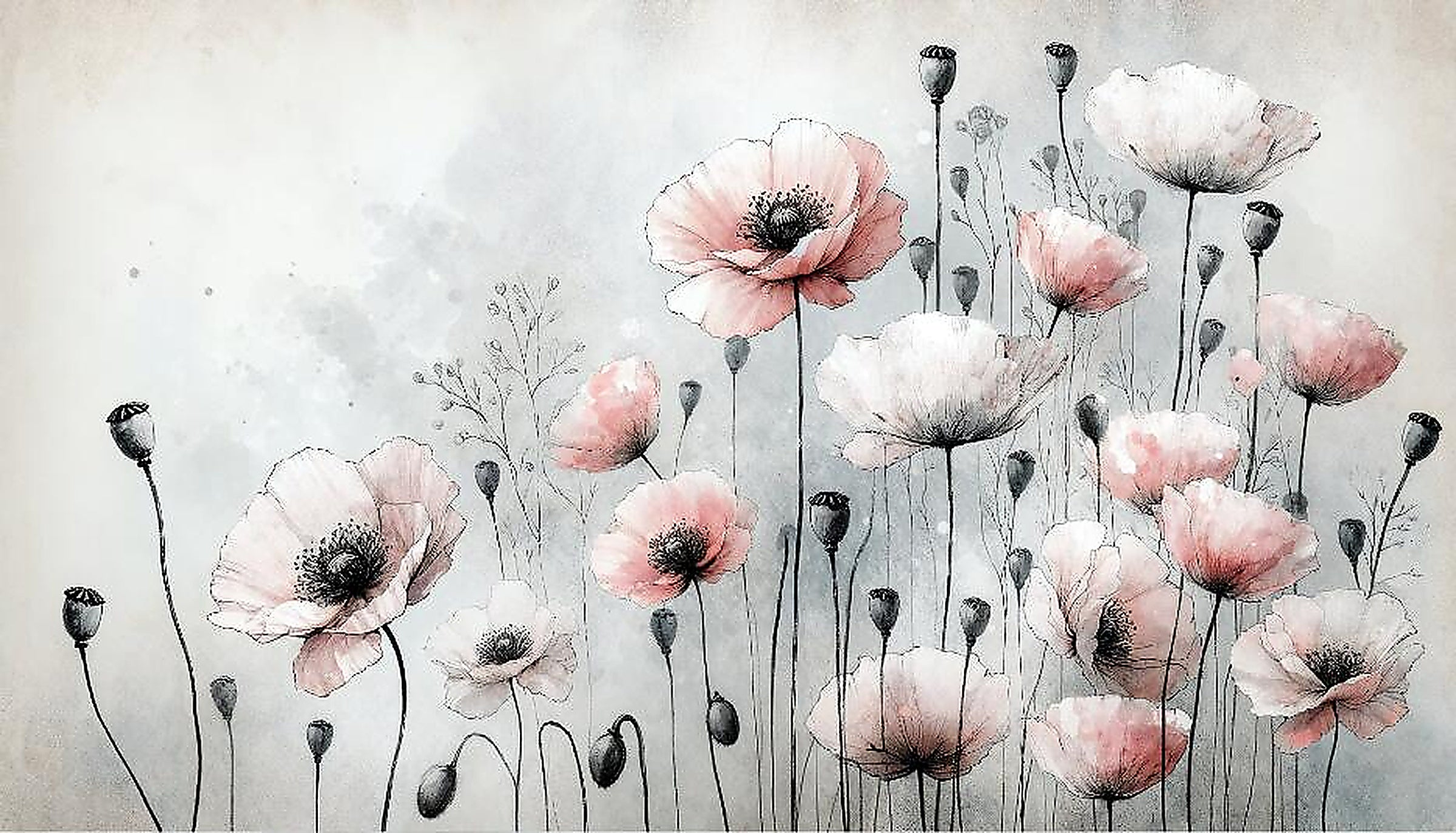 poppy field wallpaper pattern shown flat
