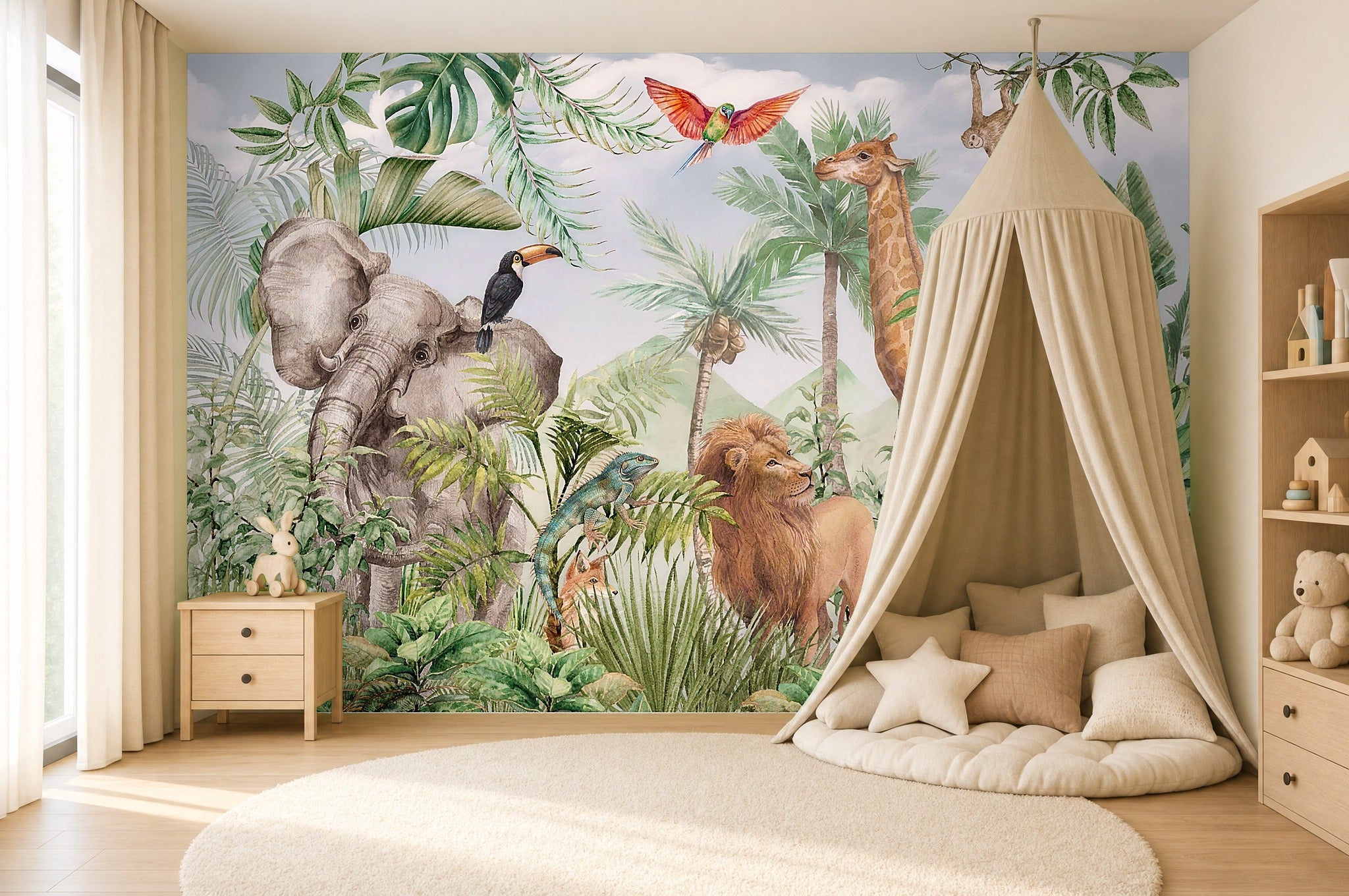 rainforest wallpaper in a children's room