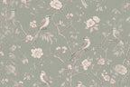 Sage green wallpaper with birds flat design view