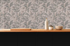 Sage green and silver wallpaper room view