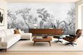 Scandi Leaf Wallpaper — mural in a styled living room