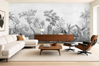 Scandi Leaf Wallpaper — mural in a styled living room