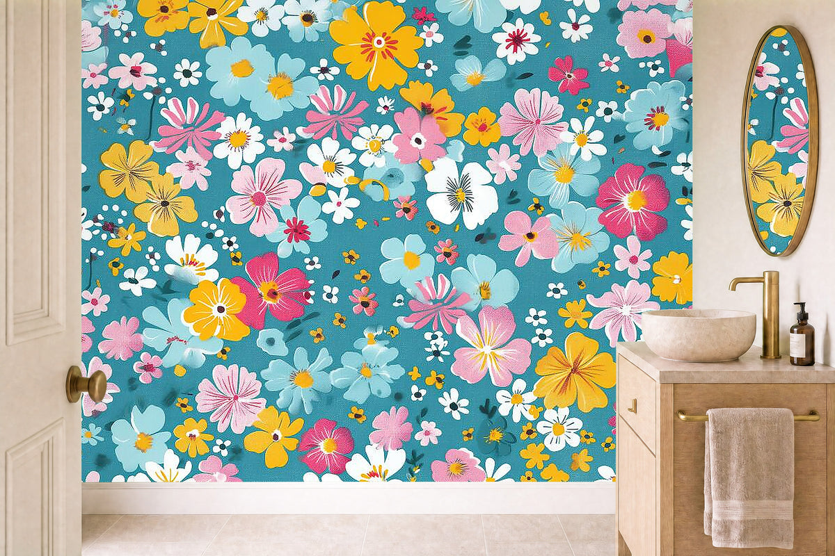 small floral wallpaper in a cloakroom