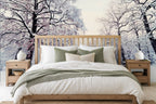 snowy forest wallpaper in a bedroom