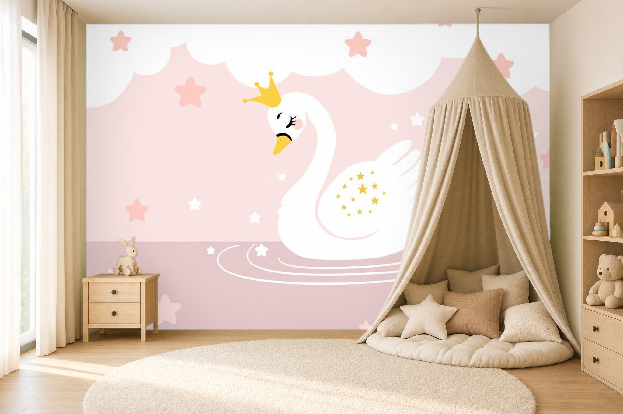 Pink Swan Wallpaper — room scene