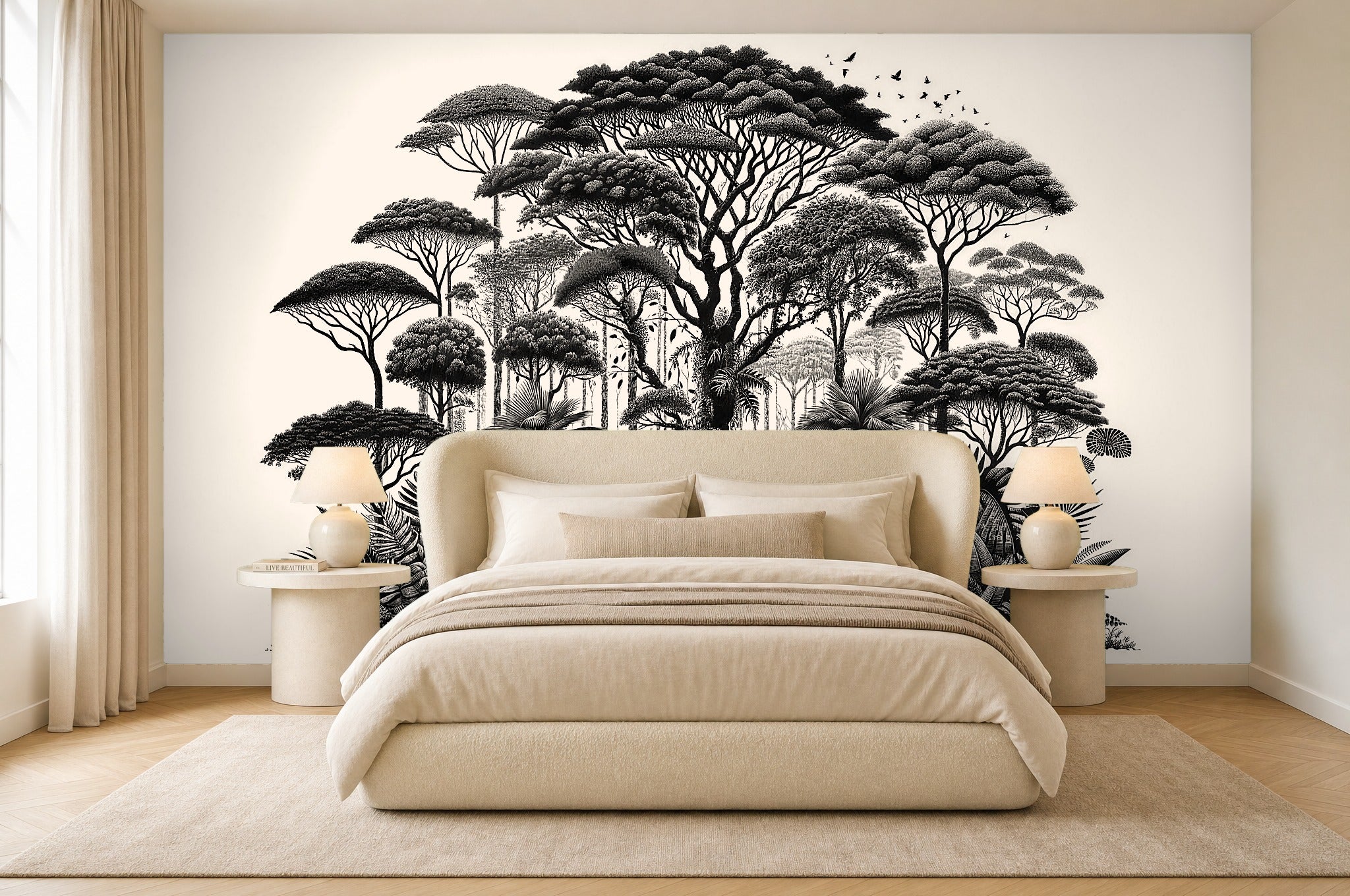 tropical forest wallpaper in a bedroom
