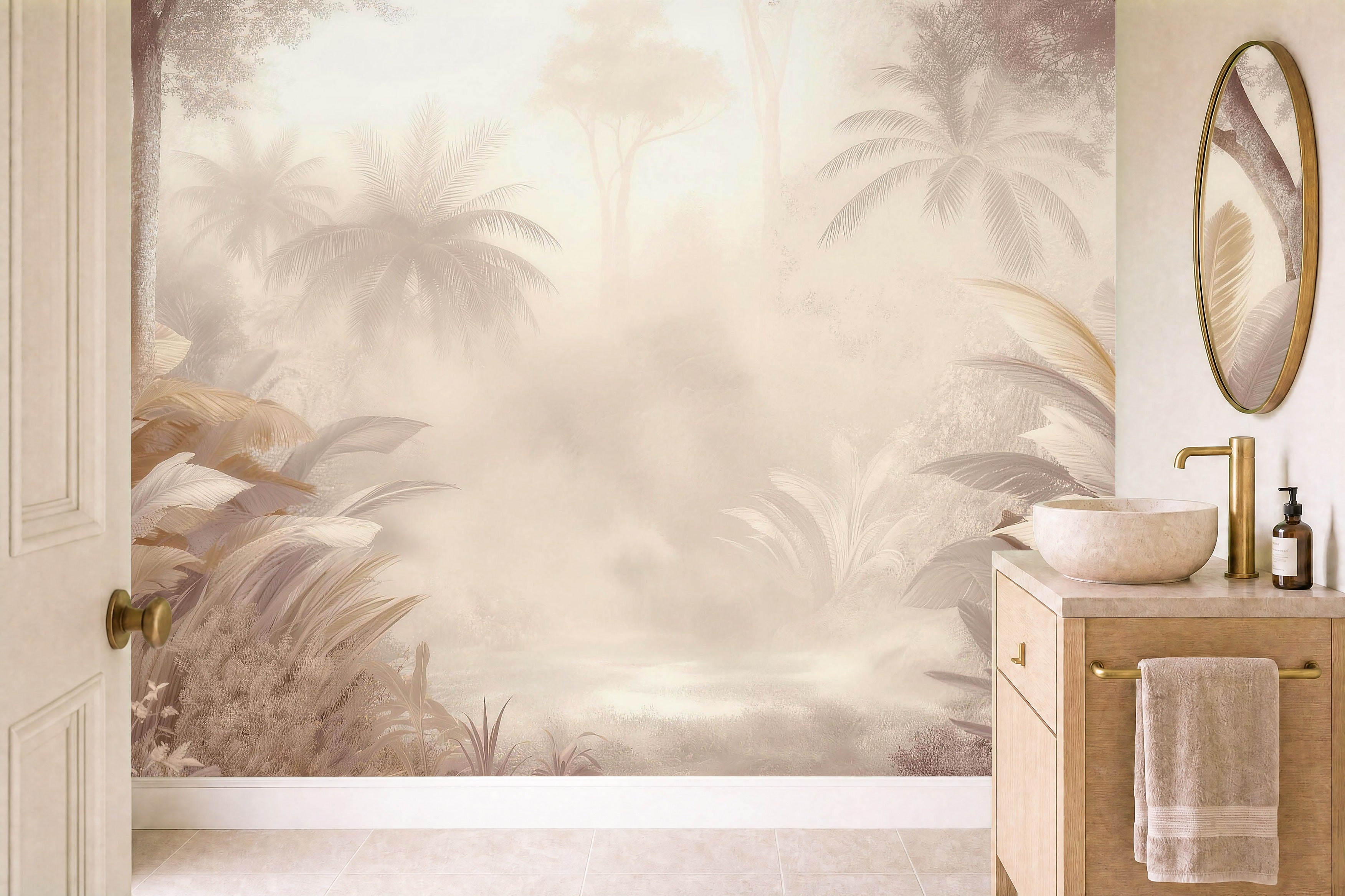 tropical jungle wallpaper in a cloakroom