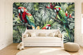 tropical parrot wallpaper in a children's room