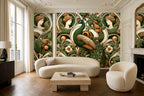 Vintage peacock wallpaper — Art Nouveau mural on a period living room feature wall