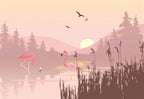 wallpaper pink flamingo pattern shown flat