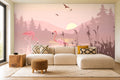 wallpaper pink flamingo in a living room