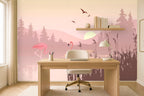 wallpaper pink flamingo in a home office