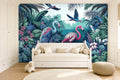 watercolor flamingo wallpaper in a children's room