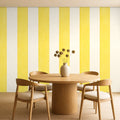 white and yellow striped wallpaper room