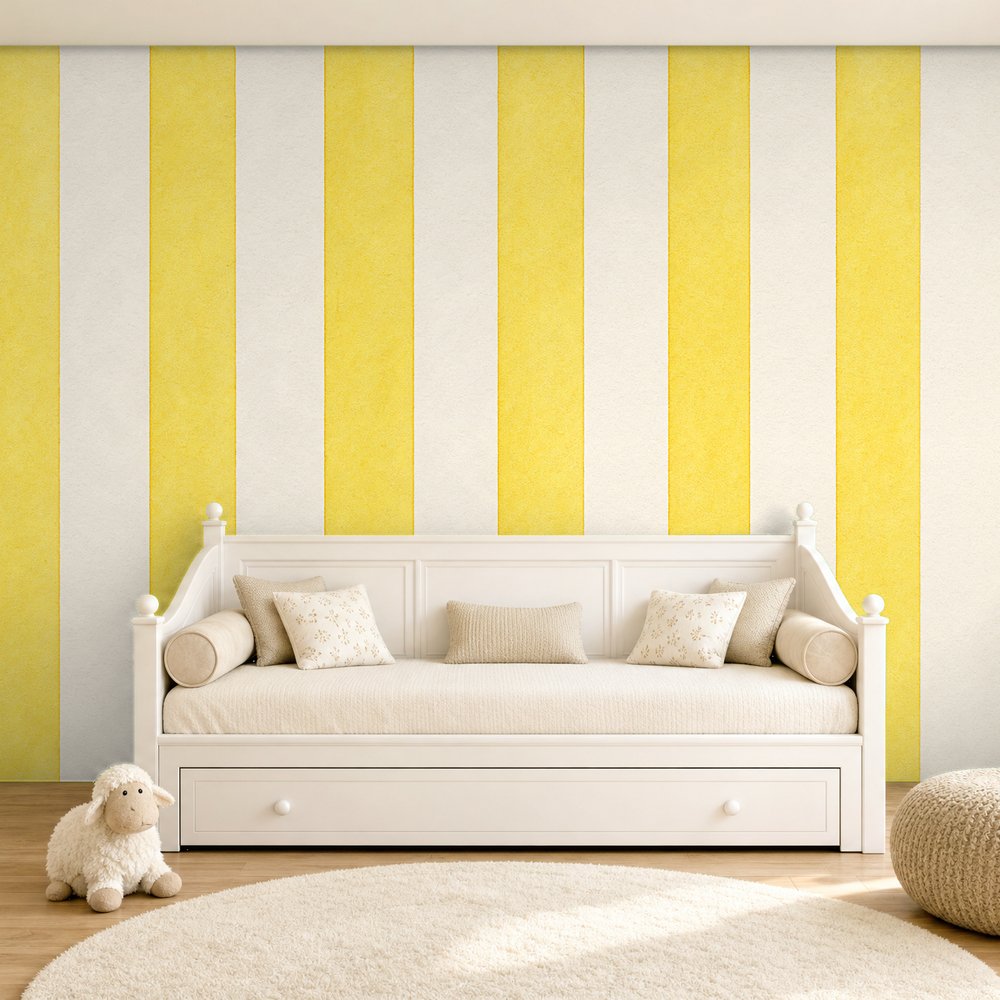 white and yellow striped wallpaper room 2