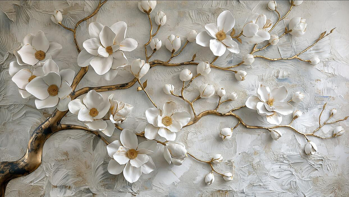 white blossom wallpaper pattern shown flat