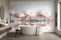 white lotus flower wallpaper in a bathroom
