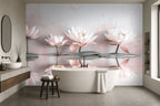 white lotus flower wallpaper in a bathroom
