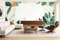 White and Green Leaf Wallpaper — mural on a living room feature wall