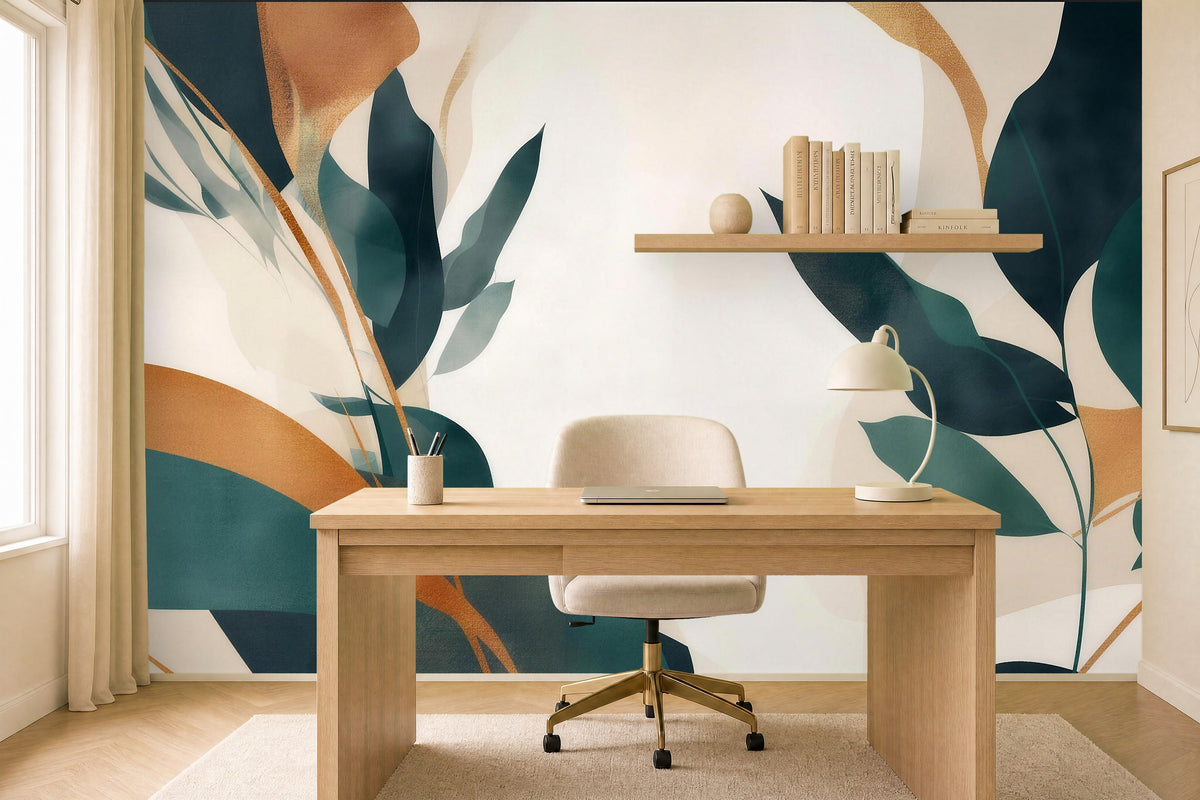 willow leaf panel wallpaper in a home office
