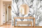 willow leaf wallpaper in a hallway