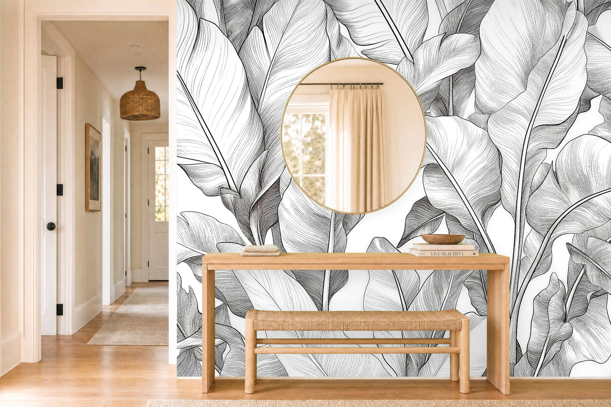 willow leaf wallpaper in a hallway