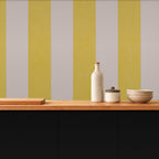 yellow striped peel and stick wallpaper room