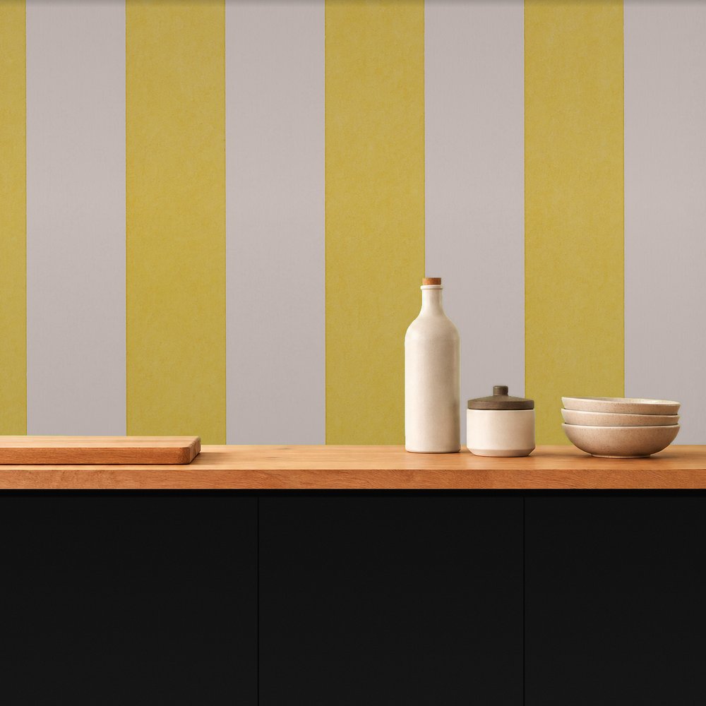 yellow striped peel and stick wallpaper room